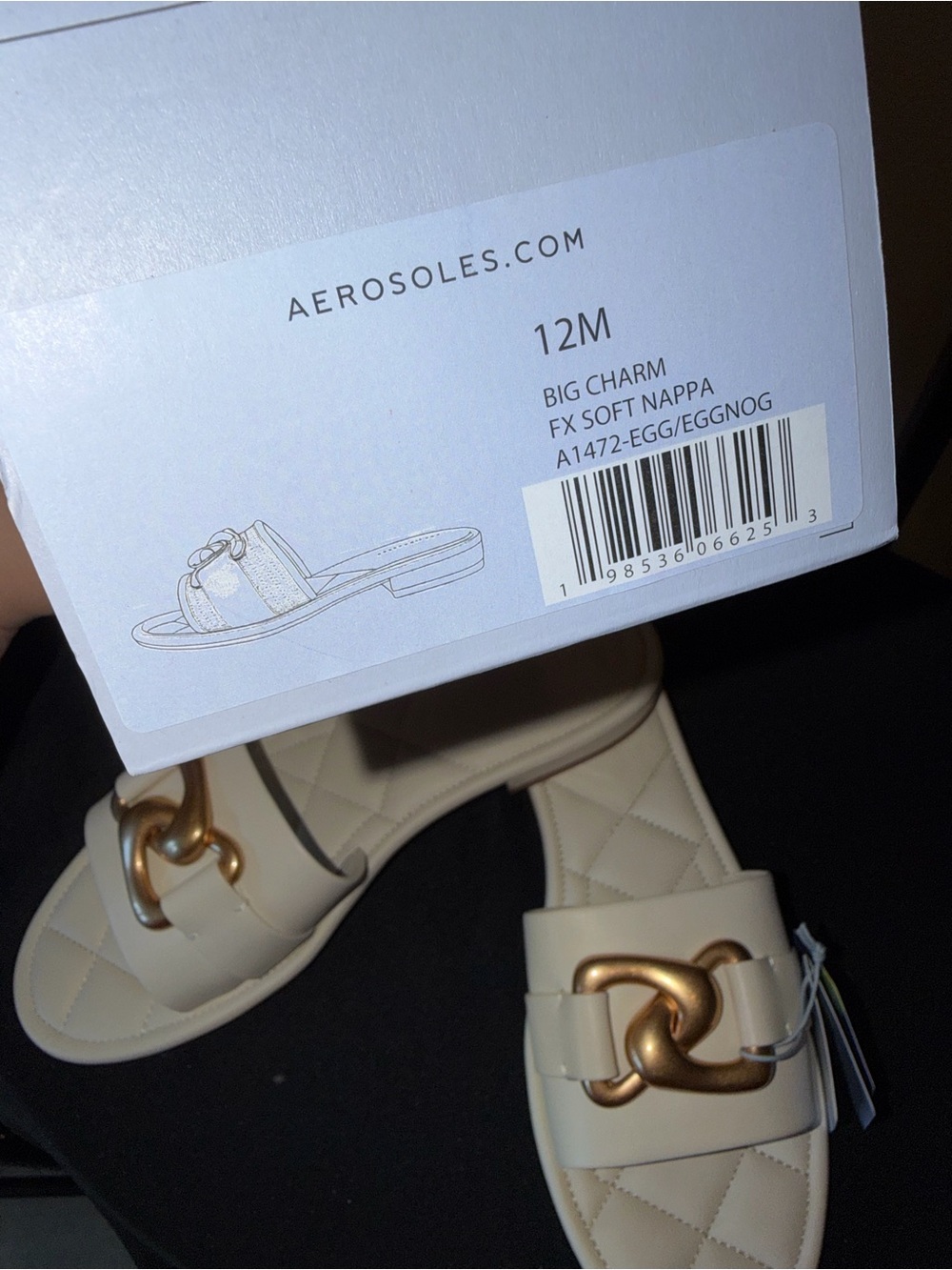AEROSOLES Cream Slide Sandals with Gold Chain Detail - Picture 3 of 6